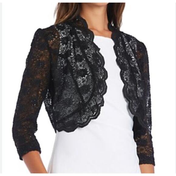 Jessica Howard Black Lace 3/4 Sleeve Bolero Jacket Size Large NWT - Picture 1 of 9